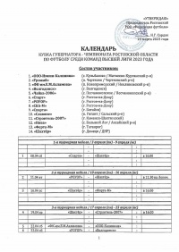 Календарь Кубка  губернатора - чемпионата Ростовской области среди команд Высшей Лиги 2023